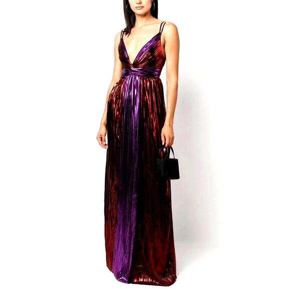 Sabina Musayev NEW Kaia Two-Tone Foil Maxi Dress M Adjustable Straps Sleeveless - Picture 1 of 14